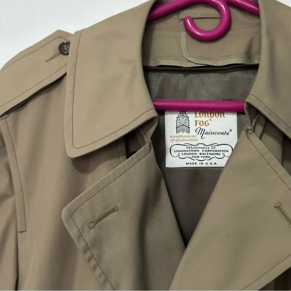 Vintage LONDON FOG Maincoats Mens Removable Liner Belted Trench Overcoat 42 Reg - Picture 5 of 16